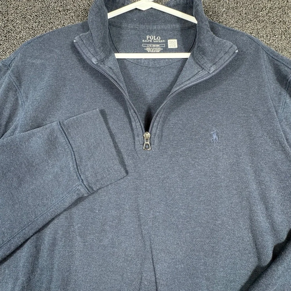 Polo Ralph Lauren Herringbone Quarter Zip Pullover Sweater Men's L Navy